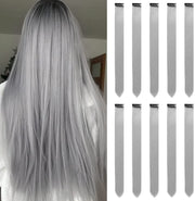 Grey Hair Extensions Clip in for Girls 22 Inch Colorful Straight Hair Extensions for Party Highlights Colored Hair Accessories Hair Pieces for Women（10 PCS Grey）