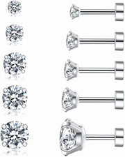 Cubic Zirconia Hypoallergenic Stud Earrings for Women Men Girls Statement Cartilage Fashion Surgical Steel Helix Earrings 5 Pairs