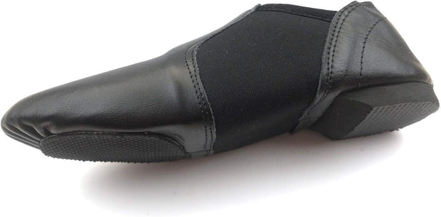 Jazz Shoes Slip on Jazz Dance Shoes Soft Leather Split Sole, Rubller Heel Neoprene Jazz and Modern Stage Shoes Black