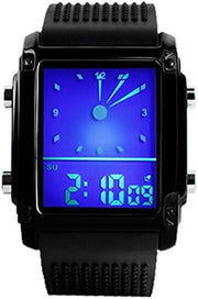 LED Digital Sport Watch Analog Quartz Outdoors Dual Time Military Stopwatch Week Multicolor Back Light Rubber Band Rectangle Stainless Steel Case 50M Water Resistant Wrist Watches - Black