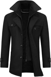 Mens Winter Padded Coat Wool Trench Overcoat Mid Length Coat Jacket Casual Slim Fit Coat Jacket