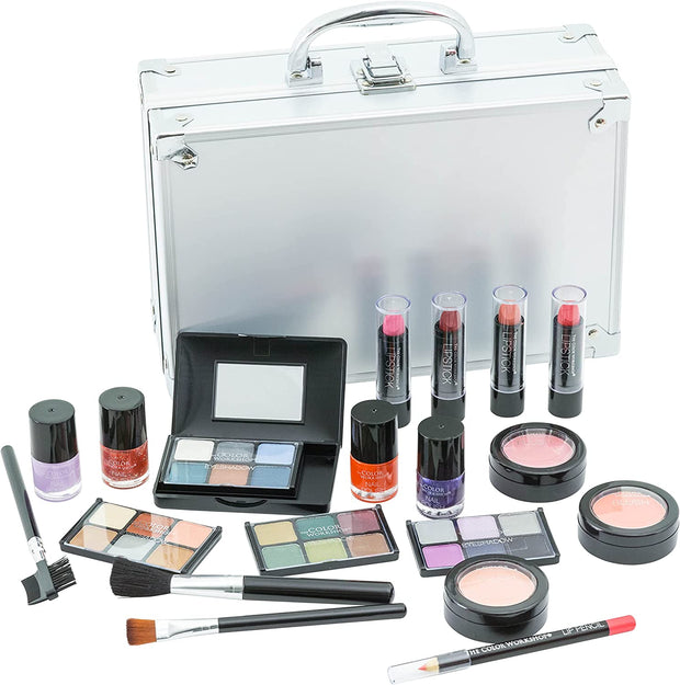 The Color Workshop - Bon Voyage Makeup Set - Fashion Train Case with Complete Professional Makeup Kit for Eyes, Face, Nails and Lips - Makeup Gift Set for Girls, Teenagers and Women - Beauty Case