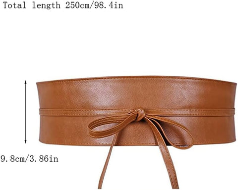 Women PU Leather Obi Belt Fashion Self Tie Wrap Belt Vintage Bowknot Waistband Belts for Dress Sweater Coat