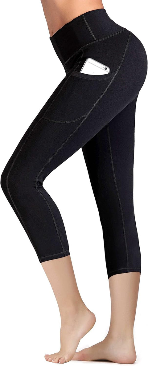 Capri Leggings with Pockets High Waist Cropped Trousers Yoga Pants for Women Running Active 3/4 Length Leggings for Workout Exercise & Fitness