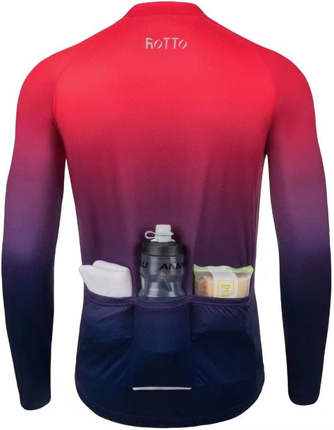 Cycling Jersey Mens Bike Shirt Long Sleeve Cycle Top with Pockets Gradient Color Series