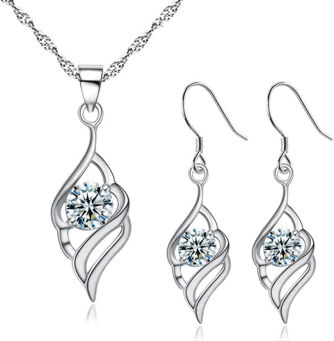 Silver Jewellery Set for Women, 925 Sterling Silver Angel Wing Jewellery Set, Silver Drop Dangle Hook Earrings & Necklace Pendant Set, Jewellery for Wife Girlfriend for Christmas Birthday