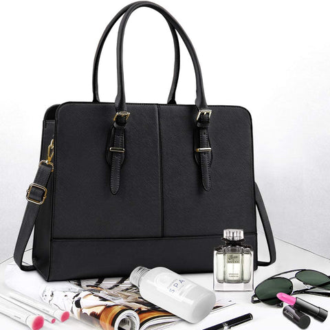 Laptop Bags for Women 15.6 Inch Ladies Leather Laptop Handbag Work Handbags Womens Tote Bag Office Black