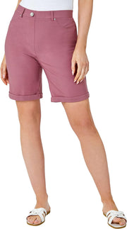 Stretch Shorts for Women UK - Ladies Turned Hem Bengaline Casual Everyday Cropped Pants Chino Capri Slim Fit above the Knee Turn up Bermuda Summer Crops