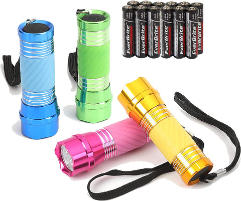 4-Pack LED Flashlight Mini Torch, 90Mm Small Torches, Colorful Glow in Dark Torch Light, Camping Hiking Outdoors Party-Lightweight, Batteries Included