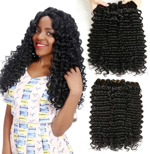 Deep Wave Human Hair Bundles Brazilian Virgin Hair Deep Curly Bundles Single Weave Bundles Human Hair Natural Black Color Can Be Dyed 1 Bundle 100G 16 Inch