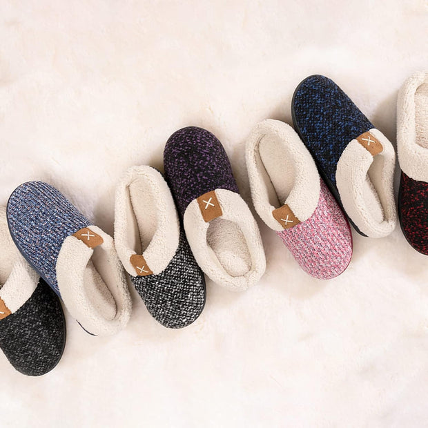 Ladies' Cozy Memory Foam Slippers Fuzzy Wool-Like Plush Fleece Lined House Shoes W/Indoor, Outdoor Anti-Skid Rubber Sole