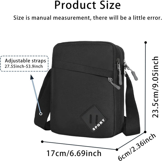 Mens Shoulder Bag Nylon and Oxford Crossbody Bag, Messenger Bag with Zipper and Adjustable Strap