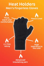 - Mens Winter Warm 2.3 TOG Fleece Lined Insulated Knit Thermal Fingerless Gloves