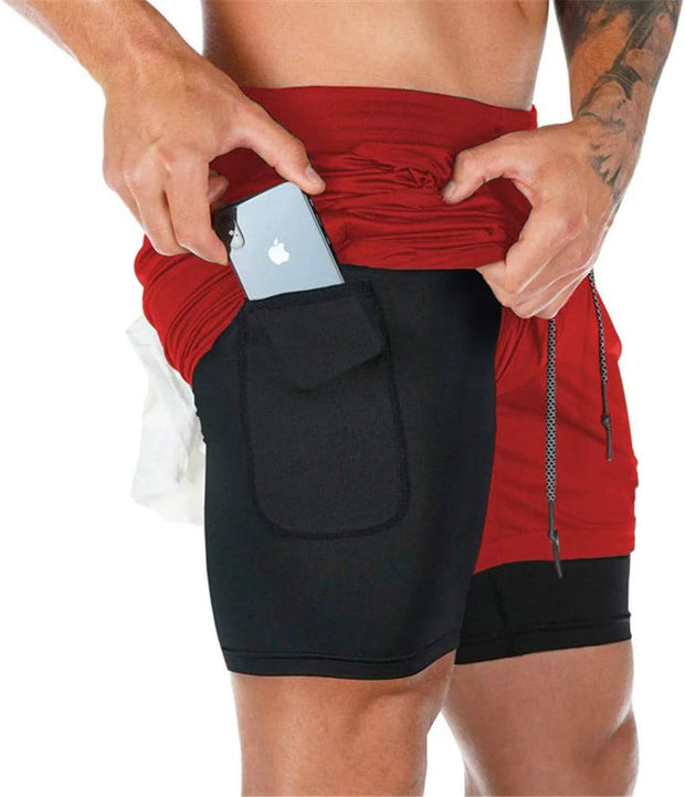 Mens Running Gym 2 in 1 Sports Shorts Breathable Outdoor Workout Training Shorts with Pockets