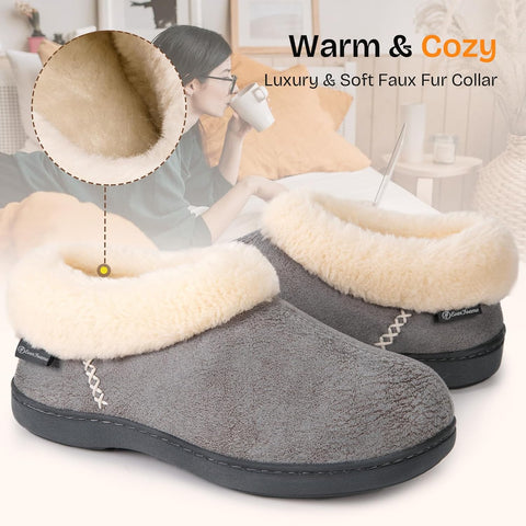 Women'S Micro Suede Fuzzy Plush Lined Slippers with Cozy Memory Foam