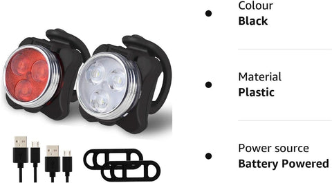 Bike Light Set, Super Bright USB Rechargeable Waterproof Mountain Road Safety & Easy Mount LED Bicycle Lights, USB Cycling Front & Rear Light