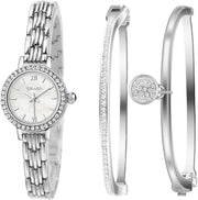 Clastyle Watch and Bracelet Set for Women Rhinestone Slim Ladies Wrist Watch Set Mother of Pearl Ladies Bangle Watches Jewellery and Watches Gift Set