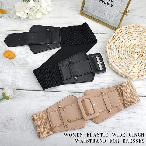 Women Wide Stretchy Cinch Belts Corset Belt Retro Chunky Buckle Belts Waist Belt Waistband for Dresses Coats