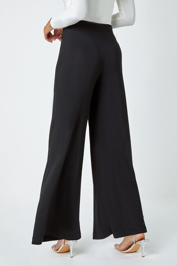 Wide Leg Trousers for Women UK Ladies Palazzo Pants Evening Jersey Elasticated High Waist Smart Flared Culotte Office Work Going Out Loose Crepe Bottoms