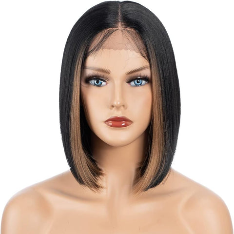 Short Bob Wigs Lace Front Wigs Highlight Synthetic Wig Natural Straight Short Black Wigs for Women (FF1B27)