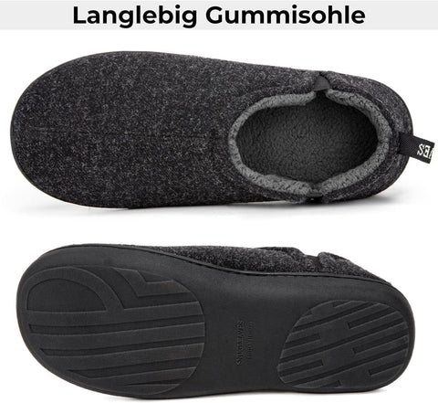 Men'S Fuzzy Wool Felt Memory Foam Slippers Anti-Slip Warm Faux Sherpa House Shoes with Dual Side Elastic Gores