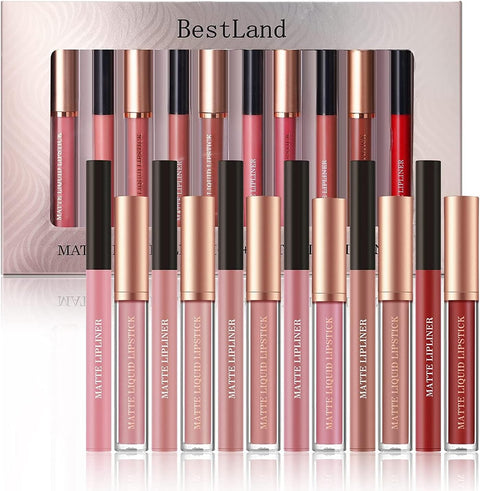 12 Pcs Liquid Lipstick Lipliner Set Nude Lipliner Matte Lipstick Long Lasting Non-Fading Stay on 24 Hours Waterproof Lip Glosses Makeup Set Gift for Women (Set C)