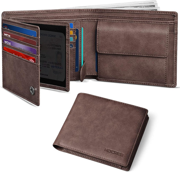 ® Wallets for Mens RFID Blocking Leather Slim Wallet with 15 Credit Card Holders, 2 Banknote Compartments & 2 ID Window Minimalist Wallets with Gift Box