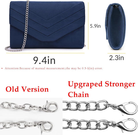 Clutch Bag for Women, Suede Clutch Bags for Wedding Shoulder Crossbody Evening Bag (Navy)