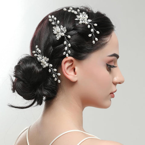 3 PCS Bridal Hair Pins,  Pearl Flower Crystal Bridal Bridesmaid Jewelry Wedding Hair Pin Clips Rhinestone Headpiece Accessories Bobby Pin