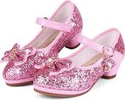 Girl Sandals Glitter Princess Shoes Sequin Party Shoes Bling Bowknot High Heels Wedding Birthday Dress Shoes Comfort Bright Diamond Cosplay Dance Shoes for Little Girls Pink Silver Blue Purple White