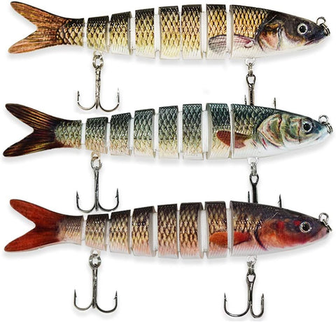 Fishing Bait for Bass 8 Segment Multi Swimbaits Slow Sinking Lure Kit with Fishing Hooks