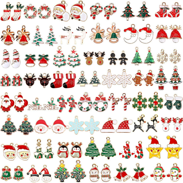 110Pcs Christmas Gold Enamel Charms DIY Jewelry Making Charms Pendants for Bracelet Necklace Earring Craft Supplies