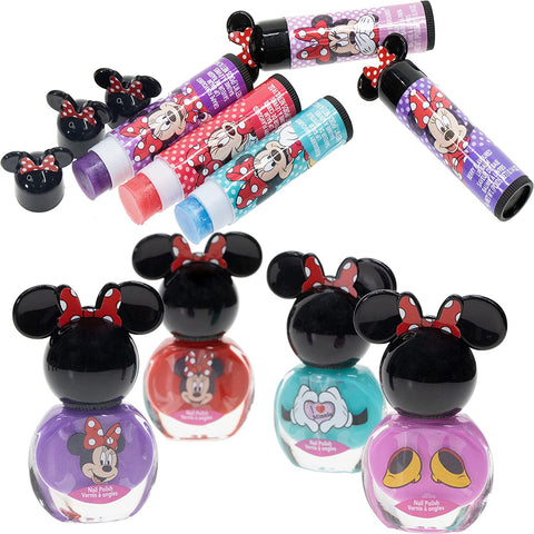 Disney Minnie Mouse -  Sparkly Cosmetic Makeup Set with Lip Balm Nail Accessories -35 Pcs|Perfect for Parties Sleepovers Makeovers|Birthday Gift for Girls above 3 Yrs