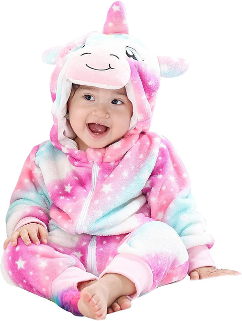 Baby Rompers Newborn Girls Boys Animals Zipper Hooded Jumpsuit Autumn Winter Flannel Clothing Unisex