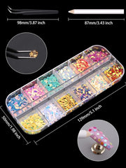 10 Boxes Nail Art Rhinestones, Nail Studs Gems Nail Diamonds Nail Art Crystal Nail Jewels with Pick up Tweezers for Nail Art Decoration