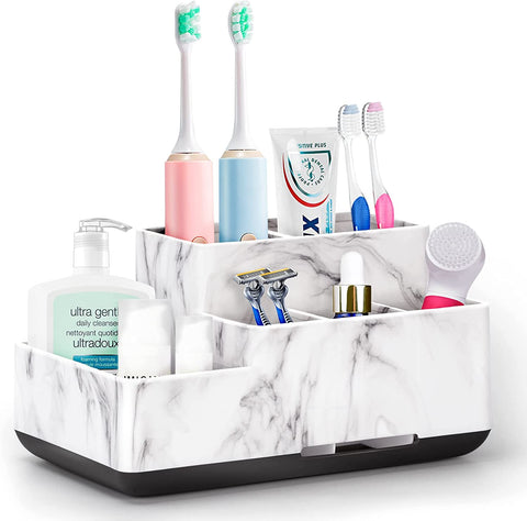 Toothbrush Holder,Bathroom Organizer Countertop, 5 Compartments Multifunctional Storage for Cosmetic, Makeup, Office Stationery Pencil,Toothpaste, Toothbrush for Home, Office