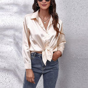 Women'S Satin Shirt Blouse Long Sleeve Botton down Elegant Blouse V Neck Silk Shirt Casual Ladies Office Work Tops