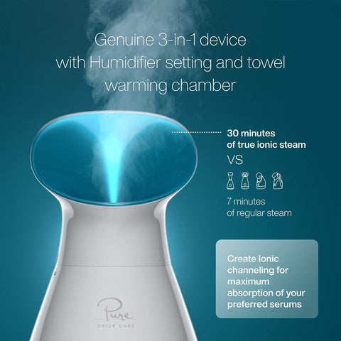 Nanosteamer Large 3-In-1 Nano Ionic Facial Steamer with Precise Temp Control - 30 Min Steam Time - Humidifier - Unclogs Pores - Blackheads - Spa Quality- Bonus 5 Piece Stainless Steel