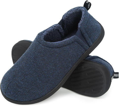 Men'S Fuzzy Wool Felt Memory Foam Slippers Anti-Slip Warm Faux Sherpa House Shoes with Dual Side Elastic Gores