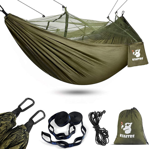 Camping Hammock with Mosquito Net - 210T Quick-Drying Parachute Nylon Lightweight Portable Travel Hammock for Outdoor, Backpacking, Camping, Hiking and Beach Adventure