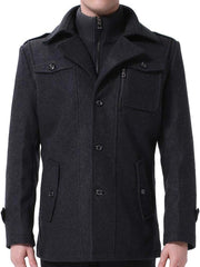 Mens Wool Coats Regular Fit Military Winter Trench Coat Hip-Length Thick Casual Peacoat