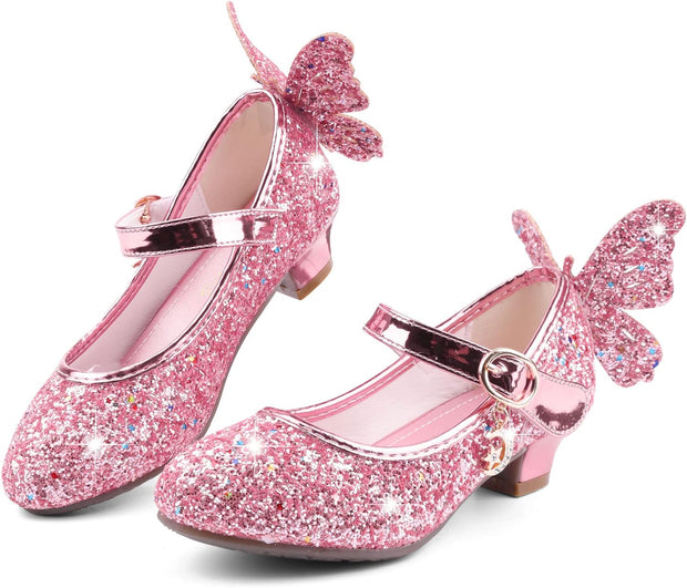 Girl Sandals Glitter Princess Shoes Sequin Party Shoes Bling Bowknot High Heels Wedding Birthday Dress Shoes Comfort Bright Diamond Cosplay Dance Shoes for Little Girls Pink Silver Blue Purple White