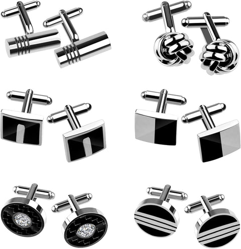 Cufflinks for Men, Fashionable Retro Striped Cuff Links Classic Tie Clips for Suit Shirt Wedding Business Graduation Gift