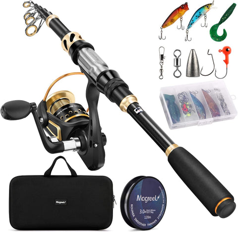 Telescopic Fishing Rod and Spinning Reel Combo Set with Fishing Line, Fishing Lures Kit & Accessories and Carrier Bag for Saltwater Freshwater