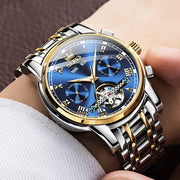 Automatic Watch for Men Self Winding Mechanical Waterproof Stainless Steel Strap Classic Tourbillon Wrist Watches