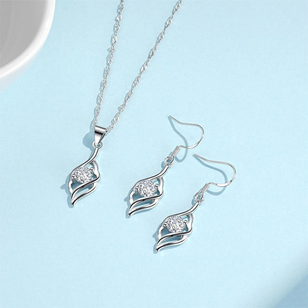 Silver Jewellery Set for Women, 925 Sterling Silver Angel Wing Jewellery Set, Silver Drop Dangle Hook Earrings & Necklace Pendant Set, Jewellery for Wife Girlfriend for Christmas Birthday