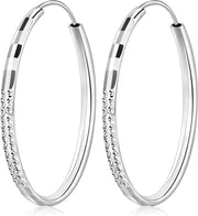 925 Sterling Silver Hoop Earrings 3 Mm Thick Large Fine Hoops for Women Girls,Diameter 25 35 45 55 65 Mm