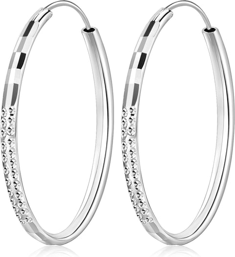 925 Sterling Silver Hoop Earrings 3 Mm Thick Large Fine Hoops for Women Girls,Diameter 25 35 45 55 65 Mm