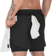 Mens Running Gym 2 in 1 Sports Shorts Breathable Outdoor Workout Training Shorts with Pockets