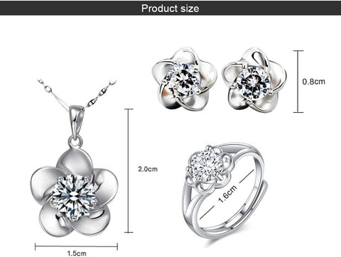 Silver Jewellery Set for Women, 925 Sterling Silver Pendant Necklace Ring and Earrings Set, 3A Cubic Zirconia Crystal Jewelry Set for Wedding Engagement Birthday